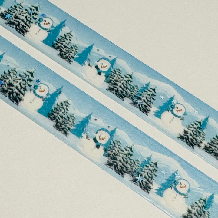 SNOWMAN DOUGLAS FURS BLUE Silver Foil Washi Tape ~ 1 Roll ~ 15mm x 10m (33 Feet)