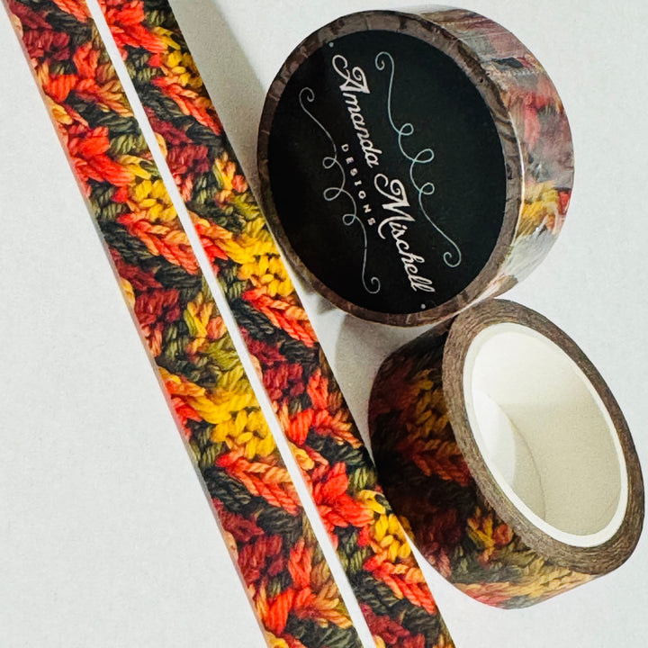 FALL KNITTED STITCHES In Red, Green & Orange Amanda Mischell Washi Tape ~ 1 Roll ~ 15mm x 10m (33 Feet)