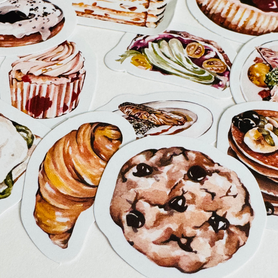 BREAKFAST PASTRIES & PANCAKES Peelable Stickers  ~ 46 Pieces ~ Each Sticker is Approximately 38mm