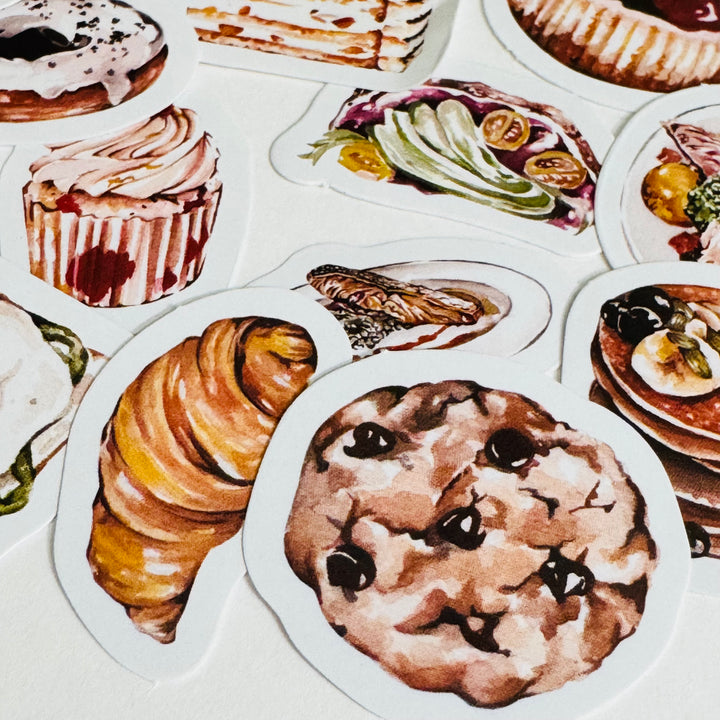 BREAKFAST PASTRIES & PANCAKES Peelable Stickers  ~ 46 Pieces ~ Each Sticker is Approximately 38mm