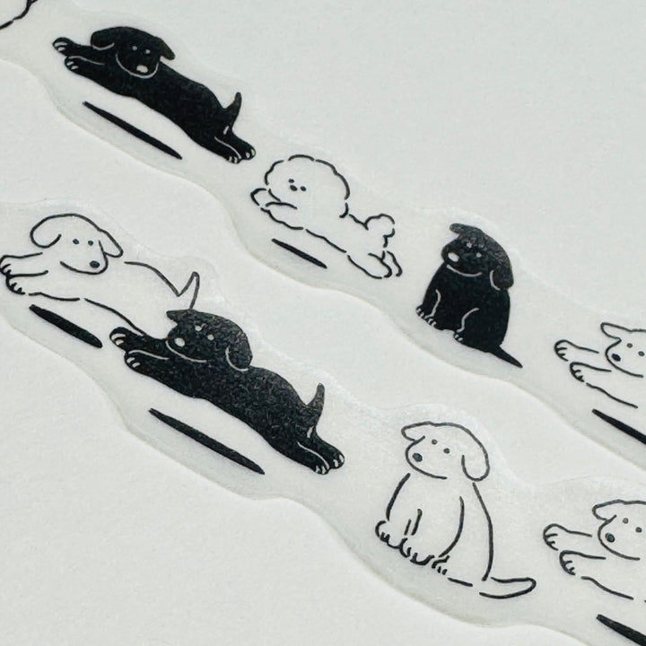 PUPPY DOG SILHOUETTES In Black & White Washi Tape Designed by Mind Wave ~ 1 Roll ~ 18mm x 5m (16 Feet)
