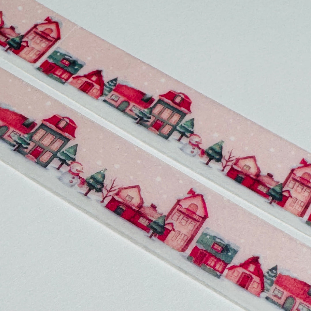 PINK CHRISTMAS TOWN Washi Tape ~ 1 Roll ~ 15mm x 10m (33 Feet)