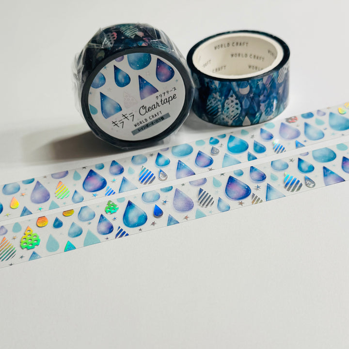 PRISM RAIN Drops Silver Foil World Craft PET Washi Tape ~ 1 Roll ~ 20mm x 5m (16 Feet)