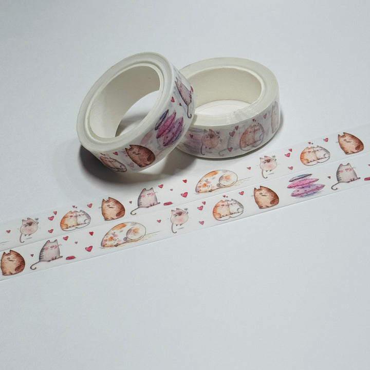 KITTY CATS In LOVE Valentine Washi Tape - 1 Roll - 15mm x 10m (33 Feet)