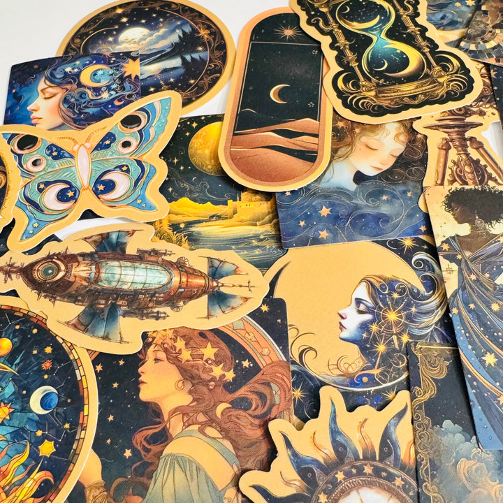 GALACTIC UNIVERSAL STEAMPUNK Peelable Stickers  ~ 50 Pieces ~ Each Sticker is 30 - 60mm