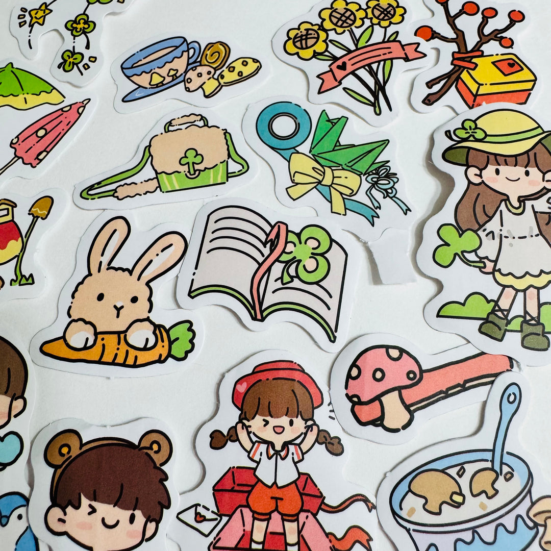 CUTE CARTOON GIRL PLAYTIME PVC Peelable Stickers  ~ 80 Pieces ~ 10-40mm Each