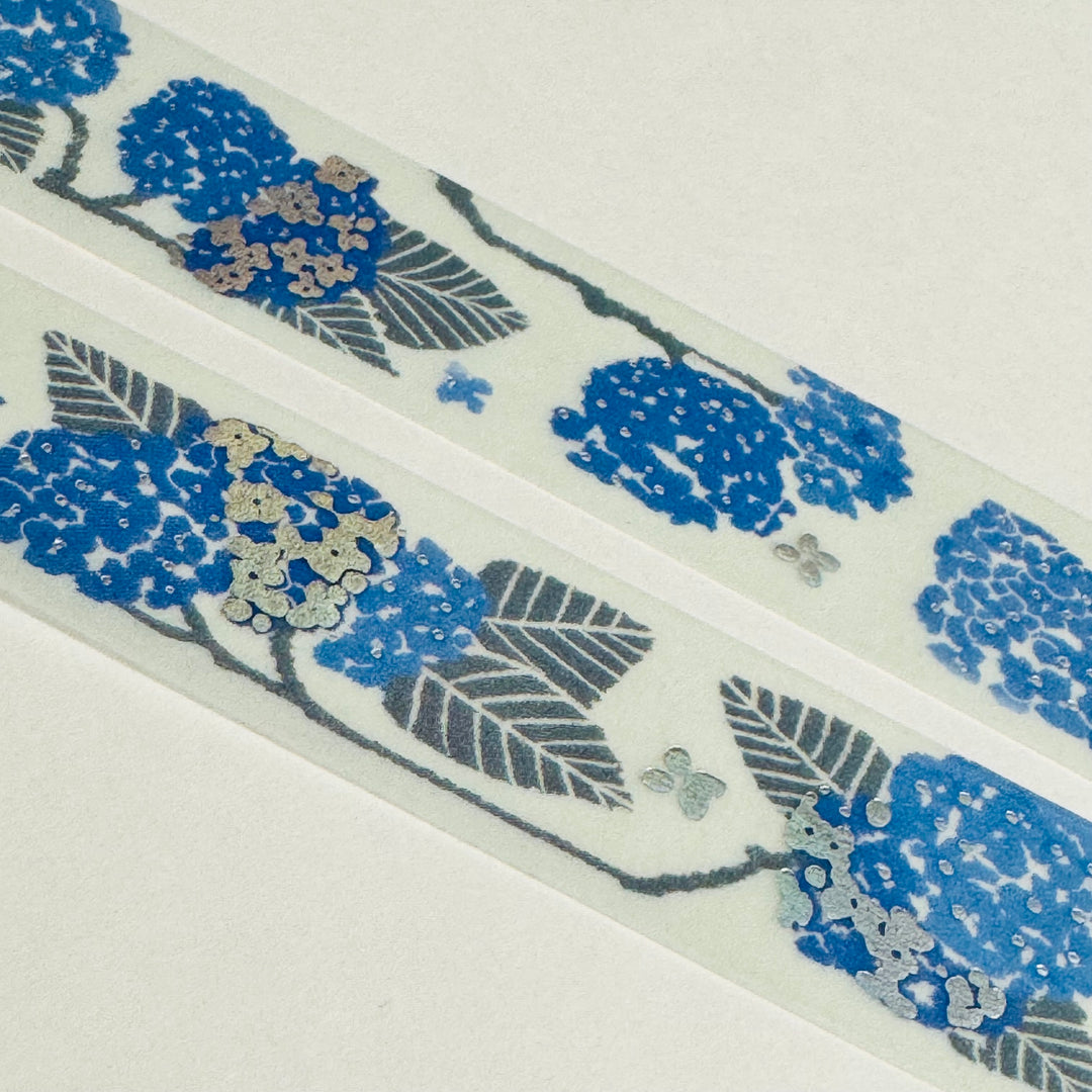 PERIWINKLE BLUE Hydrangeas Silver Foil Washi Tape Designed By BGM ~ 1 Roll ~ 20mm x 5m (16 Feet)