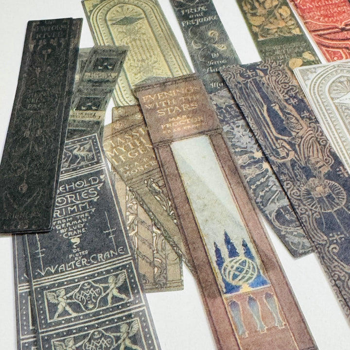 CLASSIC LIBRARY BOOK SPINES Ephemera Sticker Pack V2 ~ 40 Pieces ~ 90mm to 156mm