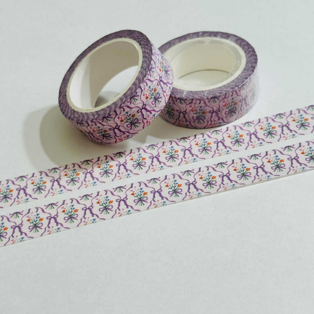 PURPLE LAVENDER FLORAL Bouquet Washi Tape - 1 Roll - 15mm x 10m (33 Feet)