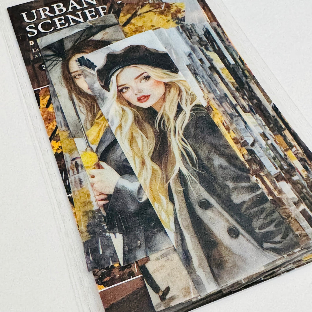 RAINY DAY GIRL In The City Ephemera Sticker Pack ~ 25 Pieces ~ 30mm x 95mm