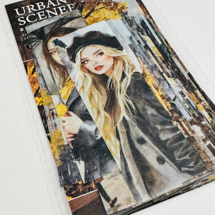 RAINY DAY GIRL In The City Ephemera Sticker Pack ~ 25 Pieces ~ 30mm x 95mm