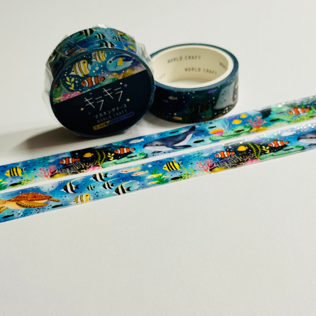 UNDERWATER SEA LIFE Purple & Gold Foil World Craft Washi Tape  ~ 1 Roll ~ 15mm x 5m (16 Feet)
