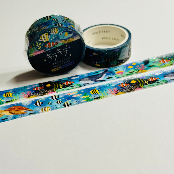 UNDERWATER SEA LIFE Purple & Gold Foil World Craft Washi Tape  ~ 1 Roll ~ 15mm x 5m (16 Feet)
