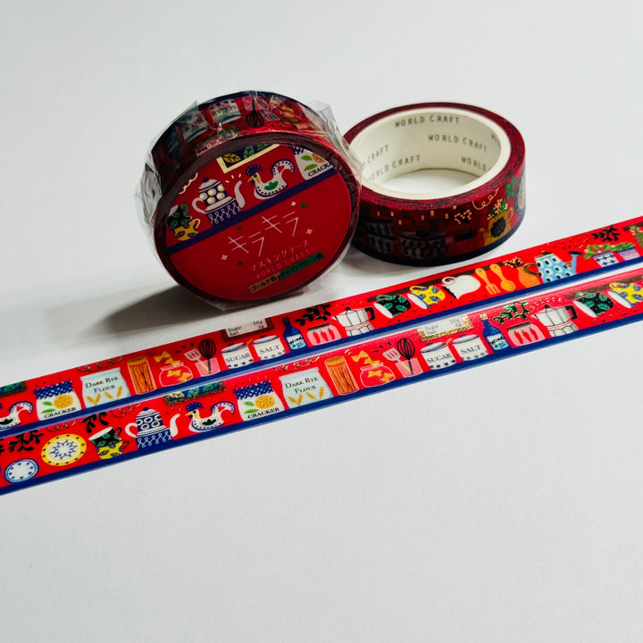 COUNTRY FARMHOUSE KITCHEN Gold Accent Flowers World Craft Washi Tape ~ 1 Roll ~ 15mm x 5m (16 Feet)