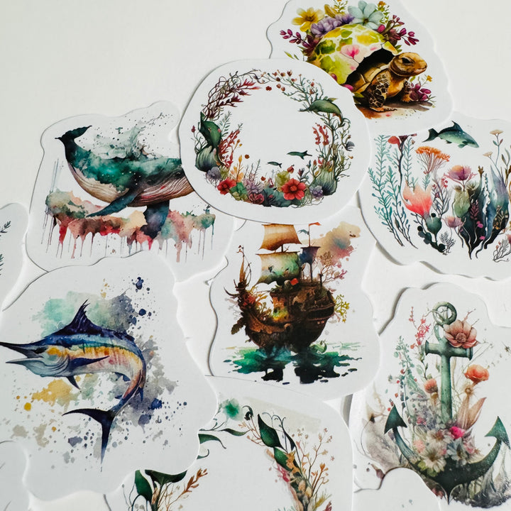 SOUND Of The SEA OCEANIC Peelable Stickers  ~ 46 Pieces ~ Each Sticker is 38mm