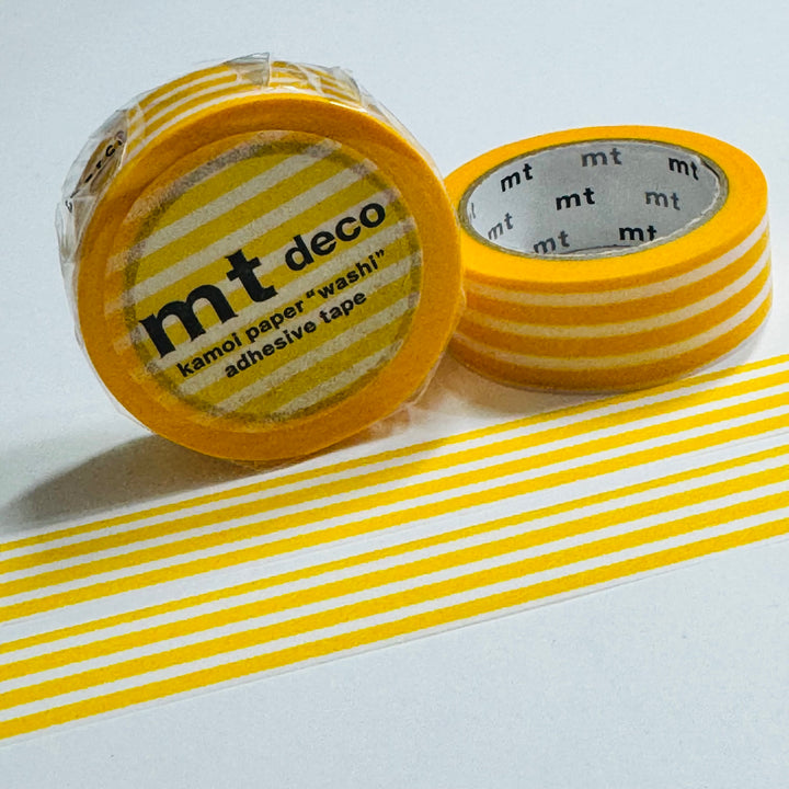 DANDELION YELLOW BORDER Stripes Mt Washi Tape ~ 1 Roll ~ 15mm x 7m (23 Feet)