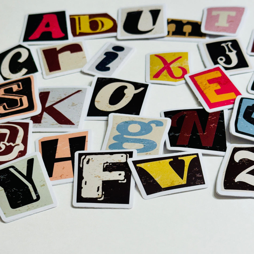 RETRO RANSOM ALPHABET Letters Peelable Stickers  ~ 52 Pieces ~ 40mm