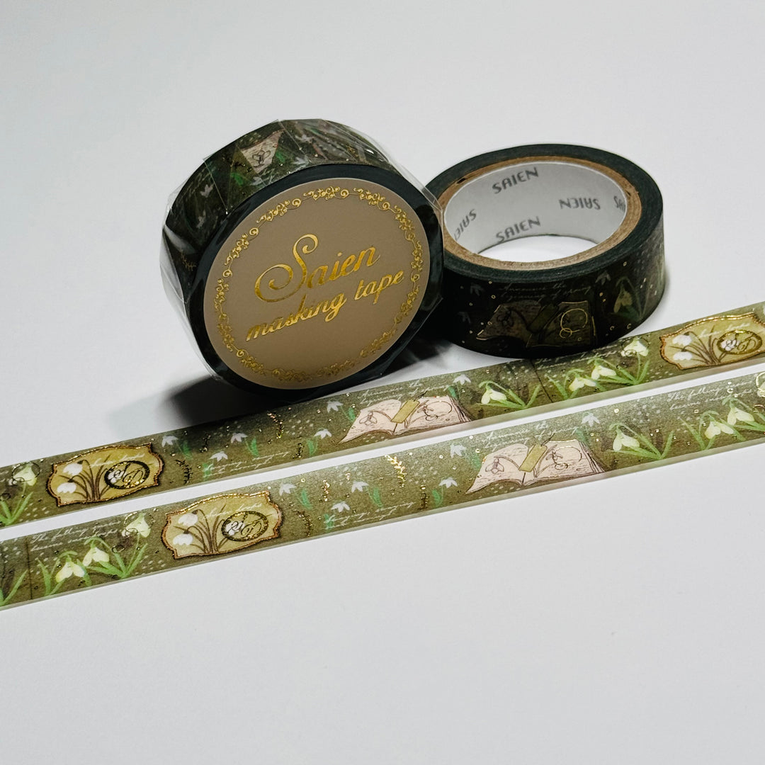 WINTER SNOW DROP Saien Gold Foil Christmas Masking Washi Tape ~ 1 Roll ~ 15mm x 7m (23 Feet)