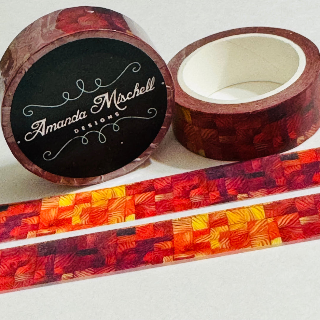 AUTUMN OMBRE FIRE RED BLOCKS Amanda Mischell Washi Tape ~ 1 Roll ~ 15mm x 10m (33 Feet)