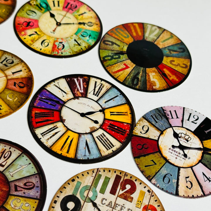 GRUNGE CLOCK FACES Ephemera For Journals Scrapbooks and Planners  ~ 10 Pieces ~ Each Piece is 60mm