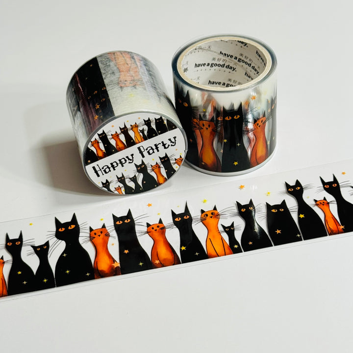 MID-CENTURY HALLOWEEN CATS In Orange & Black PET Washi Tape ~ 1 Roll ~ 40mm x 2m (7 Feet)