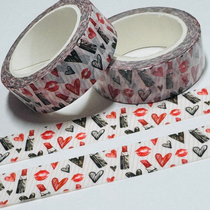 LIPSTICK ON HIS COLLAR Valentine Washi Tape ~ 1 Roll ~ 15mm x 10m (33 Feet)