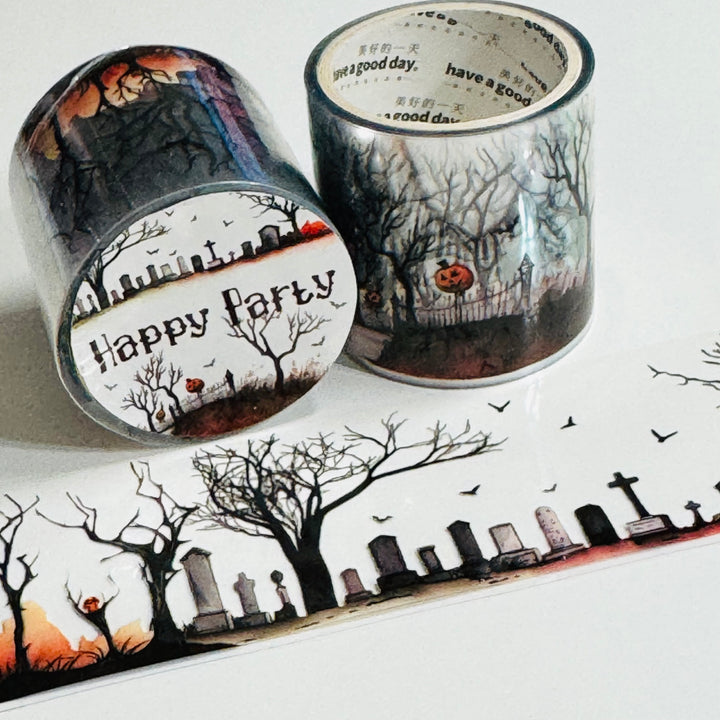 CINEMATIC HAUNTED GRAVEYARD Halloween PET Washi Tape ~ 1 Roll ~ 40mm x 2m (7 Feet)