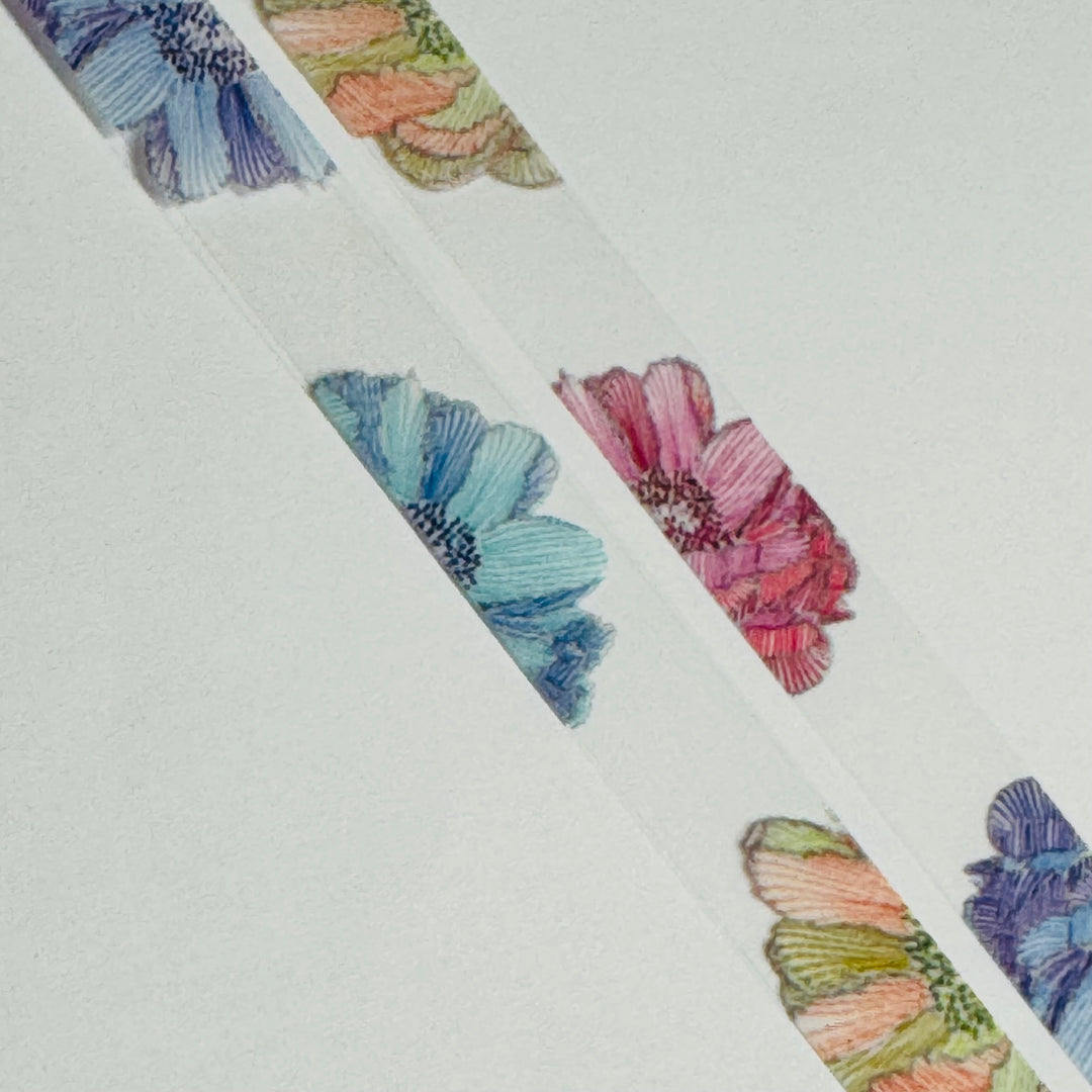 PINK & BLUE PIVOINE PEONIES Floral PET Saien Washi Tape ~ 1 Roll ~ 15mm x 3m (10 Feet)