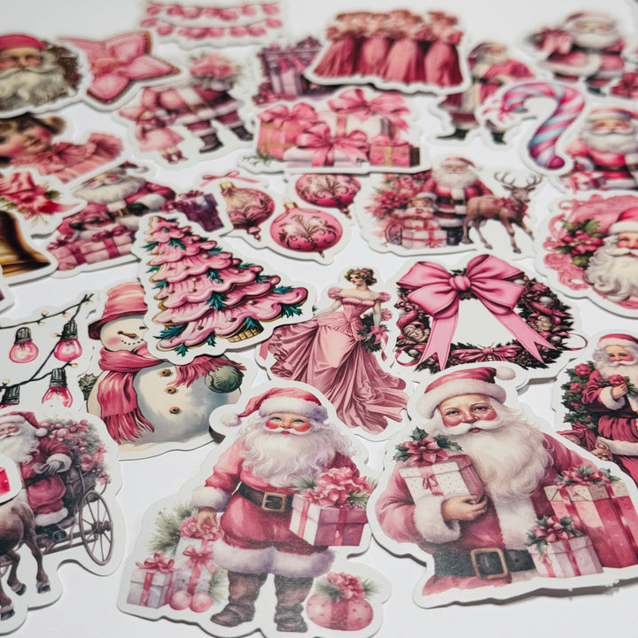 PINK OLD FASHIONED CHRISTMAS Stickers ~ 32 Pieces ~ 1.5 to 2.5 Inches