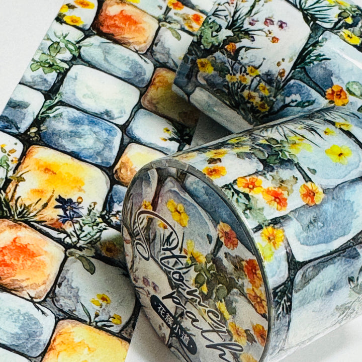 STEPPING STONES FLOWER PATH PET Washi Tape ~ 1 Roll ~ 40mm x 2m (7 Feet)