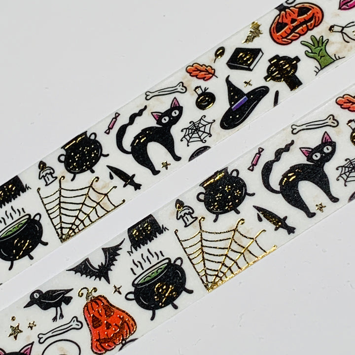 NOTABLE HALLOWEEN ICONS With Gold Foil Washi Tape ~ 1 Roll ~ 15mm x 10m (33 Feet)