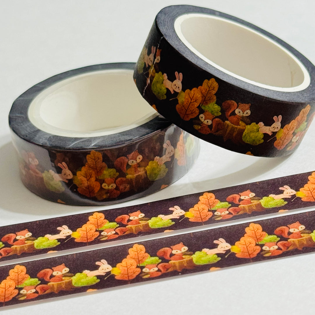 SQUIRRELS & RABBITS AUTUMN PLAYGROUND Washi Tape ~ 1 Roll ~ 15mm x 10m (33 Feet)