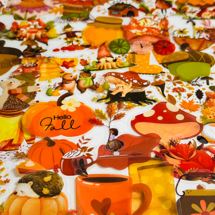 AESTHETIC FALL WATERCOLOR Peelable PET Stickers  ~ 51 Pieces ~ Approximately 2 Inches