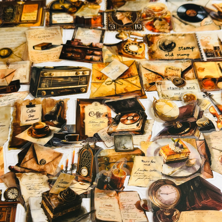 DAILY COFFEE ROUTINE WATEROLOR Peelable PET Stickers  ~ 53 Pieces ~ Approximately 2 Inches Each