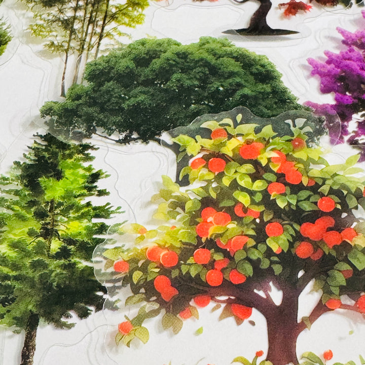 SEASONAL TREES In FULL BLOOM Peelable PET Stickers  ~ 50 Stickers ~ Approximately 2 Inches Each
