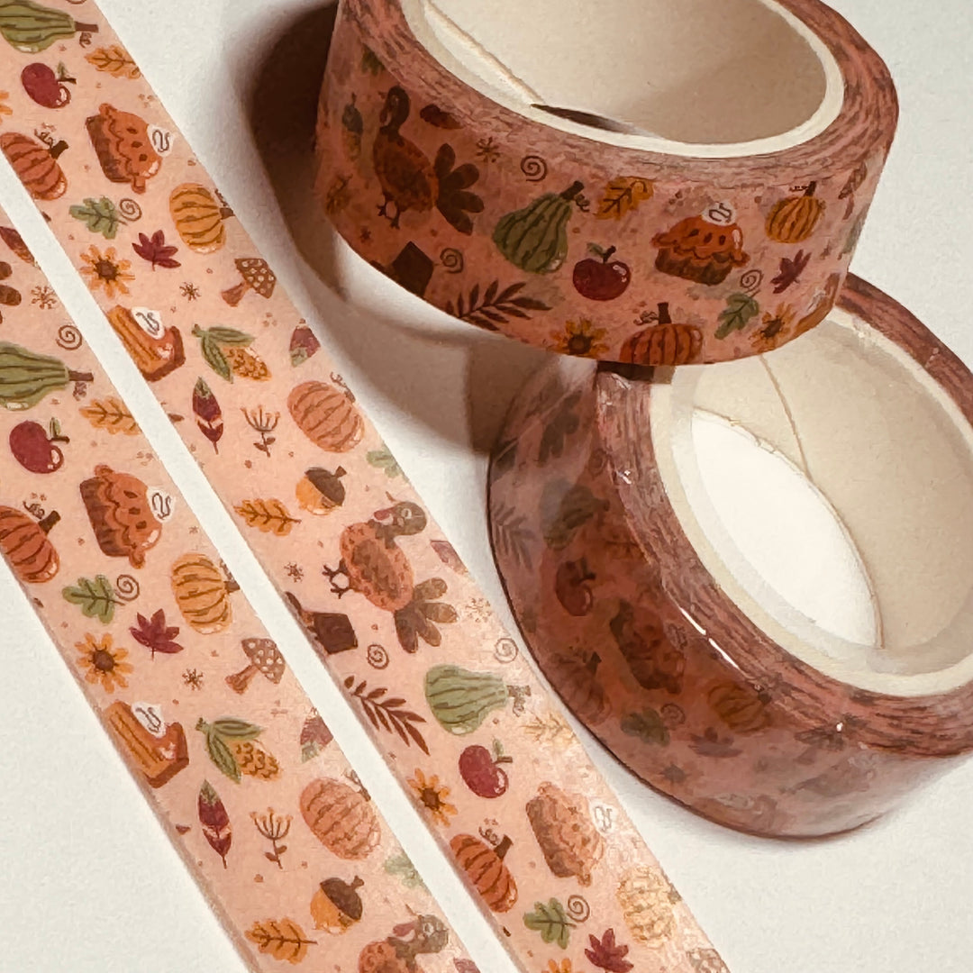 TURKEY And ALL The TRIMMINGS THANKSGIVING Washi Tape ~ 1 Roll ~ 15mm x 10m (33 Feet)