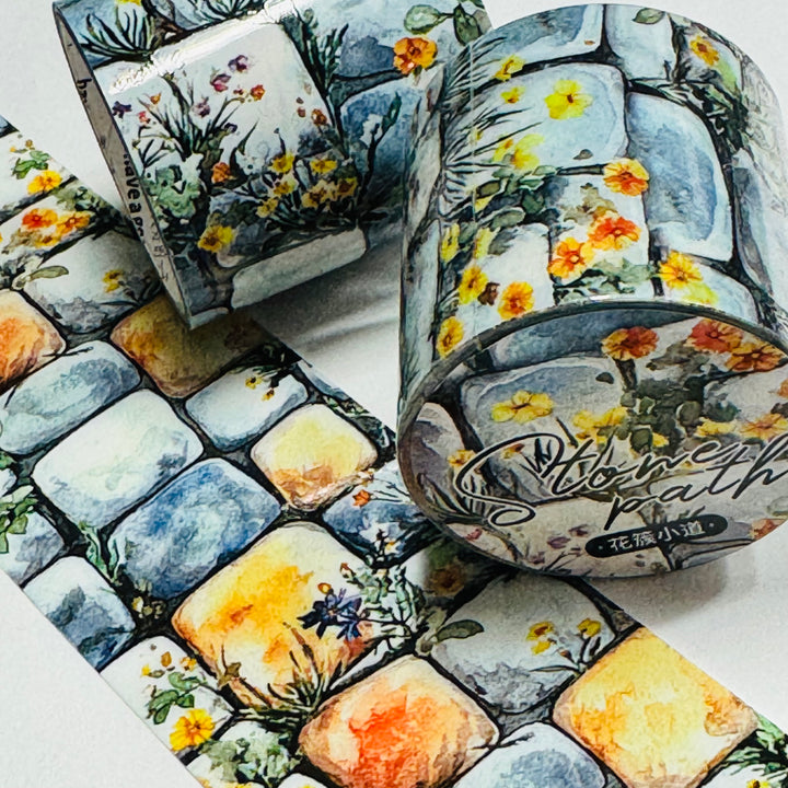 STEPPING STONES FLOWER PATH PET Washi Tape ~ 1 Roll ~ 40mm x 2m (7 Feet)