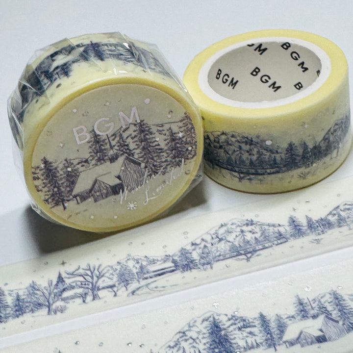 WINTER CABIN In The WOODS In Silver Foil Designed By BGM Washi Tape ~ 1 Roll ~ 20mm x 5m (16 Feet)