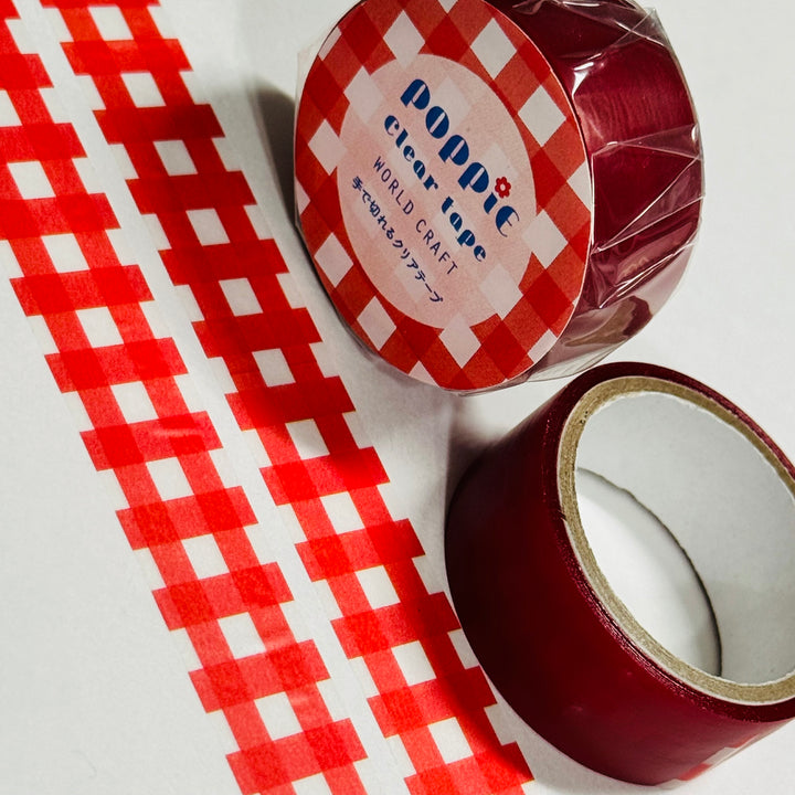 PATRIOTIC PICNIC PLAID Red World Craft Clear Washi Tape ~ 1 Roll ~ 15mm x 5m (16 Feet)