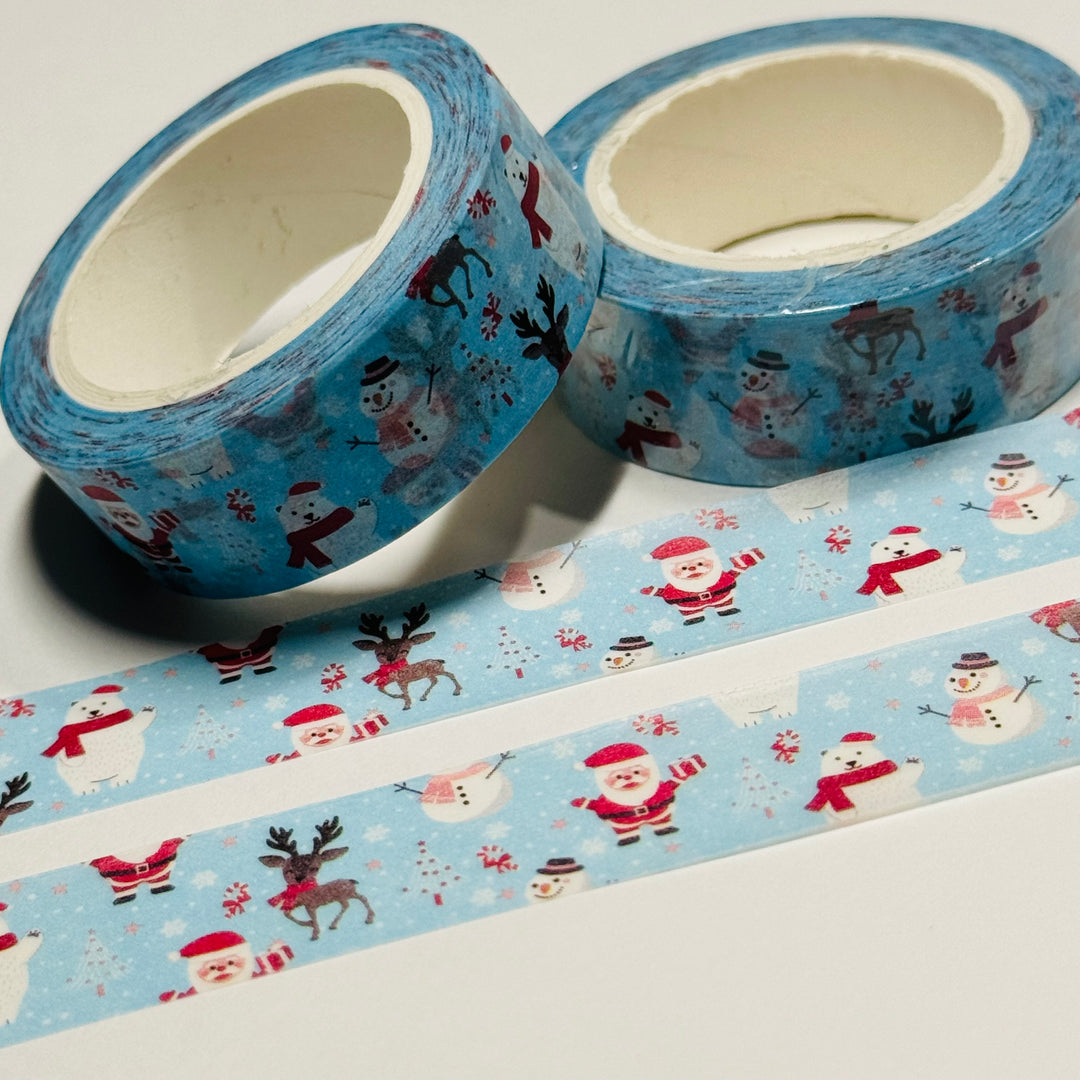 REINDEERS, SNOWMEN & SANTA Washi Tape ~ 1 Roll ~ 15mm x 10m (33 Feet)