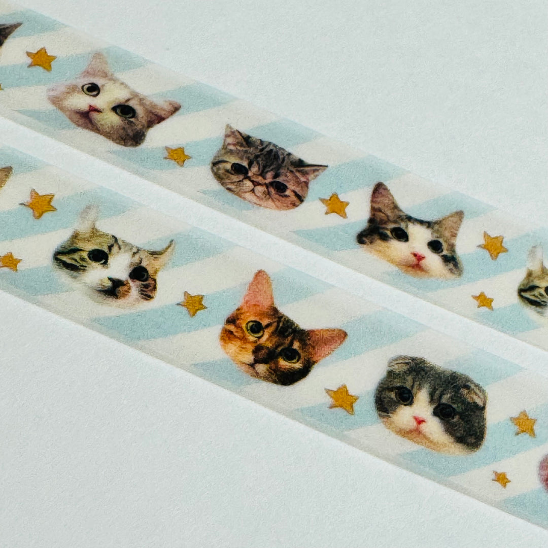 DANCING CAT HEADS Japanese Kitten Washi Tape ~ 1 Roll ~ 15mm x 5m (16 Feet)