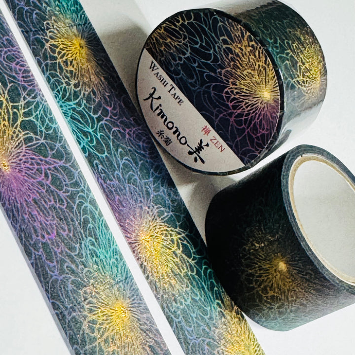 ELECTRIC SPINY CHRYSANTHEMUM Kimono Gold Foil Saien Washi Tape ~ 1 Roll ~ 25mm x 5m (16 Feet)