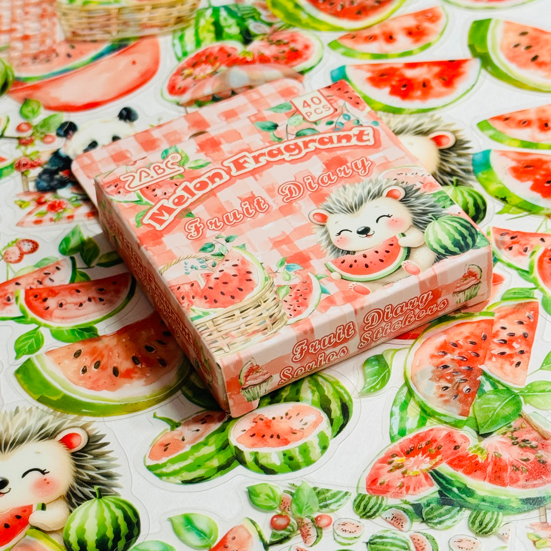 WATERMELON DELIGHT PANDA & HEDGEHOG FAVORITES Peelable Stickers  ~ 40 Pieces ~ Each Sticker is 25-45mm