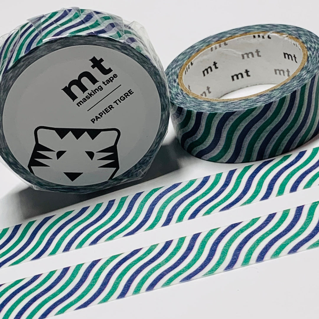 PAPIER TIGRE WAVE Purple & Green Mt Washi Tape - 1 Roll - 15mm x 7m (23 Feet)