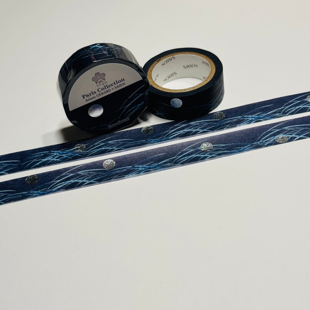 LUNE D'ENCRE SILVER FOIL INK MOON Paris Collection Saien Washi Tape ~ 1 Roll ~ 15mm x 7m (23 Feet)