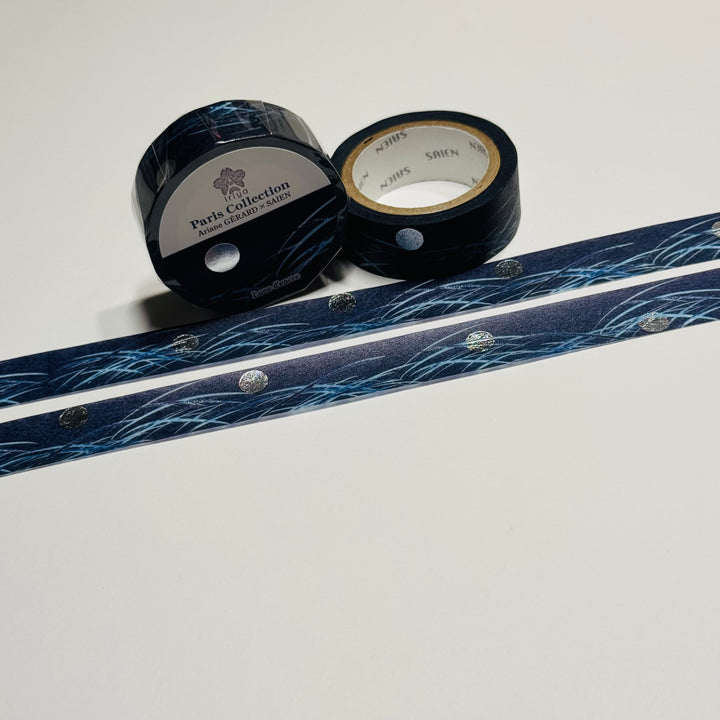 LUNE D'ENCRE SILVER FOIL INK MOON Paris Collection Saien Washi Tape ~ 1 Roll ~ 15mm x 7m (23 Feet)