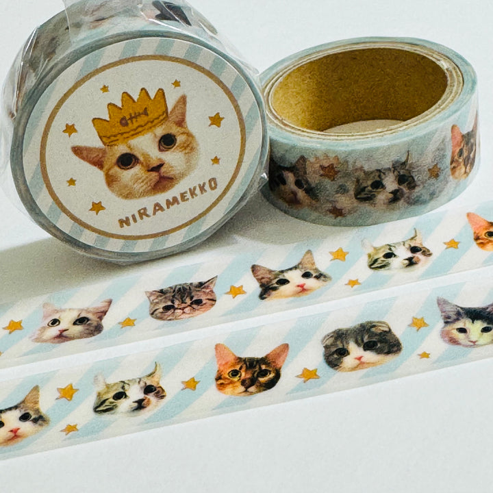 DANCING CAT HEADS Japanese Kitten Washi Tape ~ 1 Roll ~ 15mm x 5m (16 Feet)