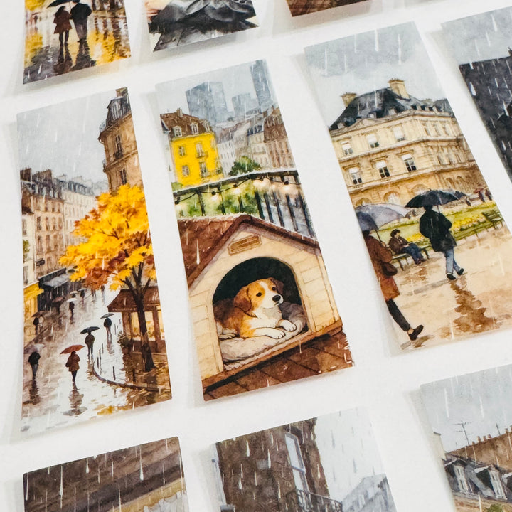 RAINY DAY GIRL In The City Ephemera Sticker Pack ~ 25 Pieces ~ 30mm x 95mm