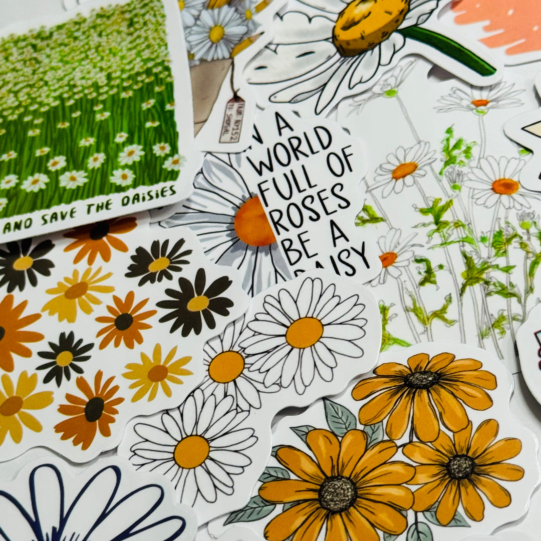 STORIES Of DAISIES Floral Peelable Stickers  ~ 50 Pieces ~ Each Sticker is Approximately 30-50mm