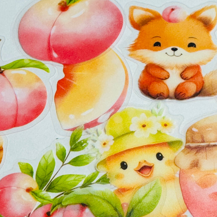 JUICY PEACHES FOX & BUNNY FAVORITES Peelable PET Stickers  ~ 40 Pieces ~ Each Sticker is 25-45mm